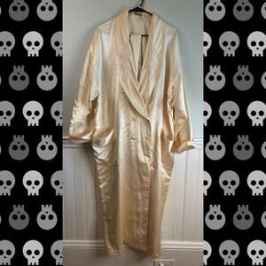 Vintage Victoria’s Secret Gold Satin Jacquard Robe -M/L- Long Lounge Robe Belted